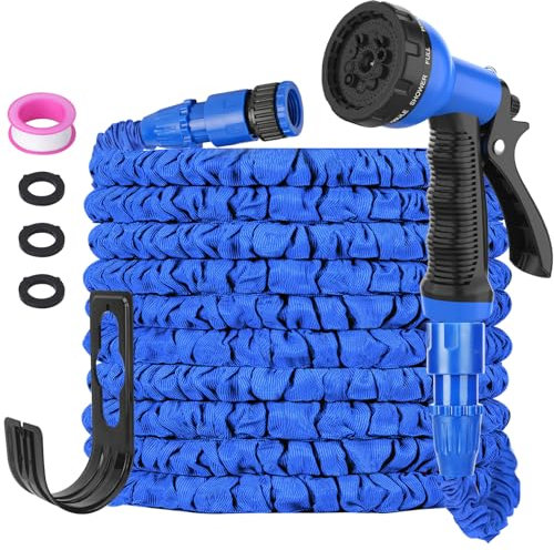 100FT Hose Pipe, Expandable Garden Hose with 8 Modes Spray Gun, 3 Times Flexible Expanding Water Hose with 3/4, 1/2 Connectors Lightweight & Anti-Leakage Pipe for Gardening