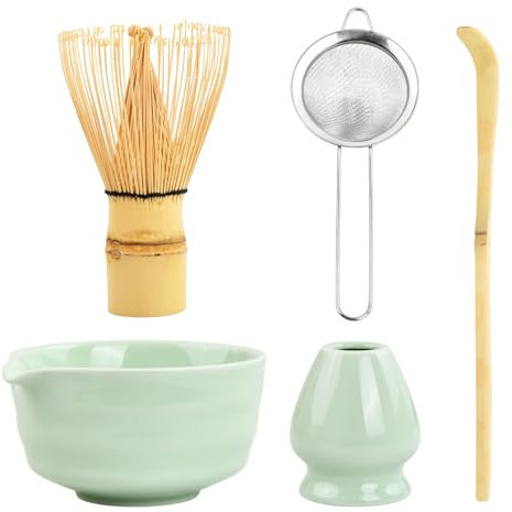 Matcha Set Te Matcha Kit Juego Completo de Ceremonia Matcha Japonés con Batidor Bambu Matcha Porta Batidor Cuenco de Matcha de Cerámica Cuchara de Té para Preparar Matcha Tradicional (Verde claro)