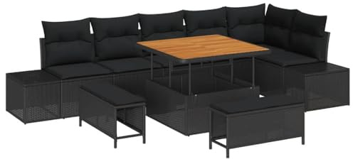 vidaXL Trädgårdsoffset med kudde 9 pcs Svart konstrotting, Trädgård och terrass, modern modulär utemöbel, UV-skyddad soffa, lätt rattansoffa, mysig patio-lounge