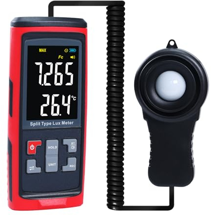 Light Meter Datalogger Bluetooth Corded Sensor Lux Light Meter with Ambient Temperature, Digital Illuminance Meter Photometer with 32,752 Groups Data Records for Measuring Plants LED Light Intensity