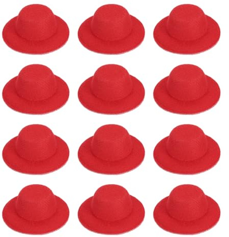 PATIKIL 12 Stück Miniatur Puppenhüte Mini Formelle Hüte 1.6 Zoll Rot | Mini Zylinderhut, Für Basteln Haarschmuck Deko Puppe Schneemann