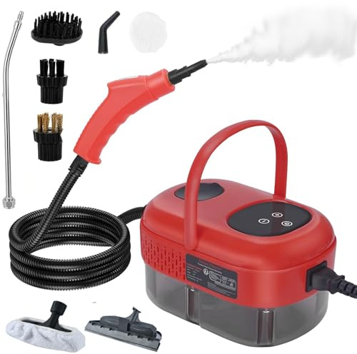 Nettoyeur vapeur 2500 W, défroisseur vapeur portable pour le nettoyage des joints, carrelage, voiture, salon, blanc, avec 3 têtes de brosse, Smart Touch, réservoir d'eau de 1,2 l, nettoyeur vapeur