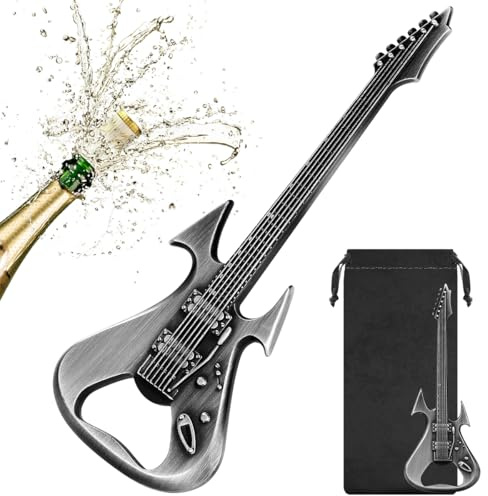 LKKCHER Gitarre Bier Flaschenöffner, Ausgefallenes Geschenke für Männer, Guitar Musik Geschenke für Männer, Weihnachtsgeschenke Vatertagsgeschenk Geburtstagsgeschenk für Musiker Musikliebhaber,Silber