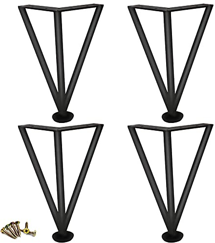4 gambe regolabili in metallo per tavolo – Piedini di supporto di ricambio fai da te per armadi e mobili, design a 3 aste con viti, oro 15 cm e nero, 30 cm, stile industriale moderno