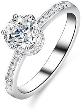 Whoiy Damenringe Gold 950 Echtgold mit Moissanite 1ct, Trauringe Solitär Platin Bandringe für Frauen Größe 57 (18.1)