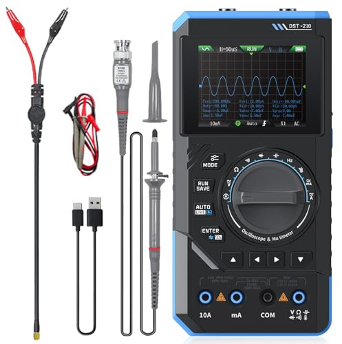 DST-210 Handheld Oszilloskop, 3 in 1 Digital Multimeter 10MHz Bandbreite Oscilloscope 48MSa/s Abtastrate 19999 Zählimpulse 2.8'' TFT Signalgenerator AC/DC Spannungstest Kondensator Widerstand Diode