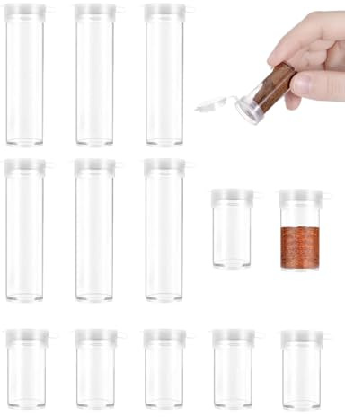 TOZBLEU Juego 12 mini saleros plástico 6/10 g tapa, azucarero y salero, mini coctelera dispensador especias transparente para viaje camping.