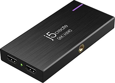 j5create 4K Game Video Capture Card with PD 60W Pass-Through Charging, work with Quest 3, Stream And Record Video on PS5, PS4, Xbox, Switch (JVA14)