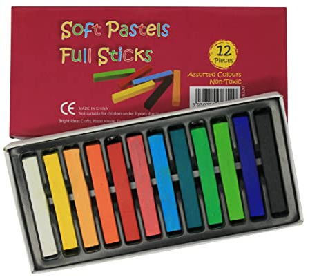 Bright Ideas Soft Pastels PK12 colores surtidos suaves pasteles completos – Colores intensos brillantes perfectos tiza cuadrada para mezclar para niños, artistas, estudiantes