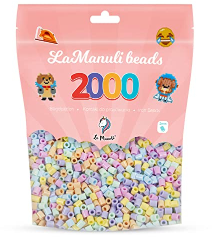 La Manuli Bügelperlen ca. 2000 Stück Midi Perlen Im wiederverschließbaren Beutel | Nachfüllset Bastelperlen Mit jeder Marke Beads kompatibel | 5 mm Steckperlen (Pastellfarben)