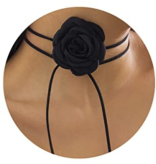 YURAOER Flower Choker Necklace for Women - Adjustable Lace-up Design Handmade Velvet Floral Choker Necklace, Elegant Summer Necklace for Weddings, Parties, and Holiday (black)