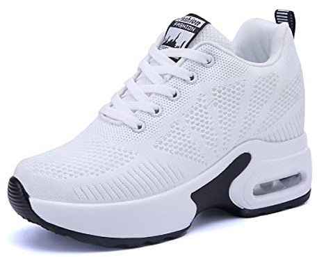 MIXSEN Chaussure Compensee Femme Talon 7 cm Chaussures de Course Sport Fitness Sneakers Tennis Outdoor Walking Chaussures(Blanc-90,40)
