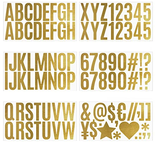 100 Pezzi 6 Fogli Lettere Dorate Adesive in Vinile d'Oro Grande 6cm Lettere Alfabeto Numeri Adesivi Stickers Lettere Alfabeto Oro Adatti per Fai da Te, Natale, Scrapbooking, Biglietti di Auguri