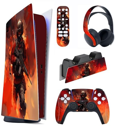 PlayVital Warfire Full Set Skin Decal for ps5 Console Digital Edition, Sticker Vinyl Decal Cover for ps5 Controller & Charging Station & Headset & Media Remote
