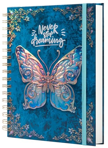 Cuaderno en espiral, diario para mujeres, diarios universitarios con rayas para escribir, B5, cuadernos de tapa dura con relieve de mariposas 3D, 192 páginas, papel rayado para la escuela, la oficina