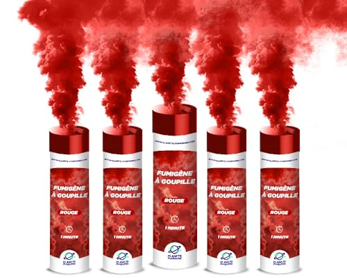 PLANETE FUMIGENE Lot de 5 Fumigènes a Main 1 MINUTE couleur Rouge - Déclenchement à Goupille, durée 60 secondes, fumigene couleur à tenir en Main - fumigene a main - Catégorie T1 - LIVRAISON 24/48H