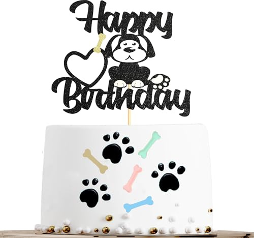 Sotpot Kuchenaufsatz mit Aufschrift Happy Birthday, mit Glitzer, für Geburtstagsparty, für Hundeschild, Babyparty, Kindergeburtstag, 1 Stück