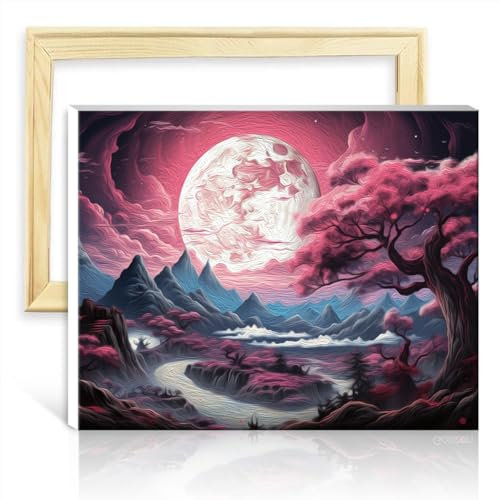 LiHEQING Ölgemälde „Ein wunderschöner rosa Wald“, Gemälde für Erwachsene und Anfänger, Ölgemälde-Set auf Leinwand, Haus, Art-Deco-Kunsthandwerk, ohne Rahmen (30 x 40 cm)