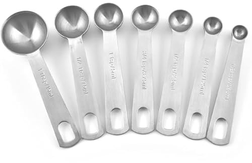 18/8 Edelstahl Messlöffel, Metall Messlöffel für Backmessen Trockenrationen und Flüssigkeit, Spuelmaschinenfest, Gutes Küchenwerkzeug (Set of 7)