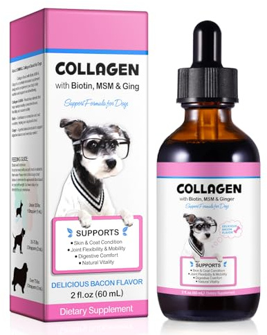 Colágeno líquido para perros, suplementos de colágeno para perros, alivio de la picazón con biotina, MSM y jengibre, mejora la movilidad, la salud de la piel y el pelaje, apoya la inmunidad digestiva,