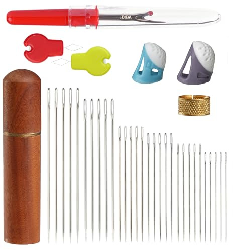 36Pcs Sewing Needles Set, 6 Sizes Nneedles for Sewing, Sharp Point Stitching Needles, Embroidery Needles with Needle Threader, Seam Rippers, Thimble (Hand Sewing)