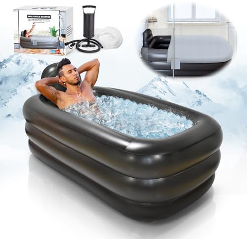 Vasca da bagno portatile per adulti, vasca da bagno per atleti, vasca da bagno gonfiabile con pompa ad aria, facile da gonfiare, scarico, vasca da immersione fredda, vasca portatile per casa SPA