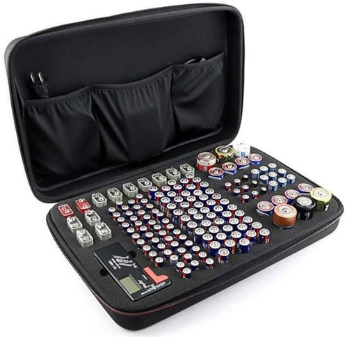 Soporte para pilas de gran capacidad, para 147 pilas de diferentes tamaños |, AA, 9 V, C, D – Caja organizadora de batería dura para – AA – 9 V
