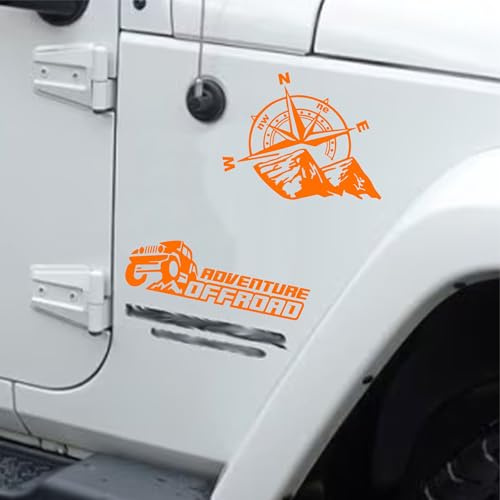 Decalart Kit 4 autocollants universels tout-terrain 4x4 Adventure Offroad rose des vents nord-ouest est Cod. L115 (035 Orange)