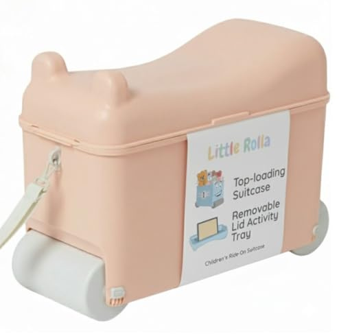 Little Rolla Kids Ride On Suitcase with Removable Activity Tray | Easy Access Top Loading Ride-On Children's Luggage | Carry-On Approved Kids Cabin Bag | Ages 2-7 | Dusty Pink