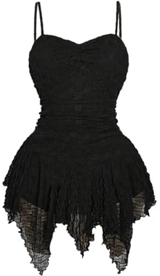 BEAUDRM Women's Plus Size Gothic Dress Party Rave Textured Mini Dress Black | Asymmetrical, Ruffle, Goth, Punk, Festival, Cocktail, Wedding Guest Dresses, Going Out Dress, Black, Large