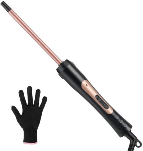 9mm Small Barrel Ceramic Curling Wand for Short, Medium Length & Long Hair | Thin Curling Wand for Tight & Defined Spiral Curls, Clamp-Free, Adjustable Temperature, Dual Voltage, 60-Min Auto Shut-Off