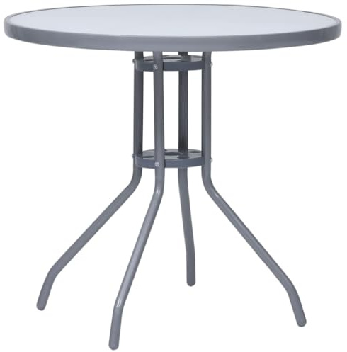 Zeehear trädgårdsbord ljusgrå av stål och glas 80 cm runt för trädgård terrass balkong, väderbeständigt och stabilt, perfekt som sidobord, loungebord eller hylla för utomhus och veranda