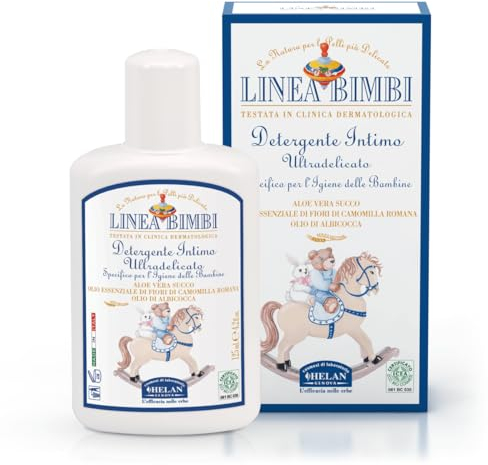 Helan, Linea Bimbi Bio - Sanfte Intim Waschlotion für Kinder mit Aloe Vera Gel, Mikrobiologisch Getestetem Aprikosenöl, Intimpflege Gegen Juckreiz & Brennen Reinigungsgel Kinder, Made in Italy, 125ml