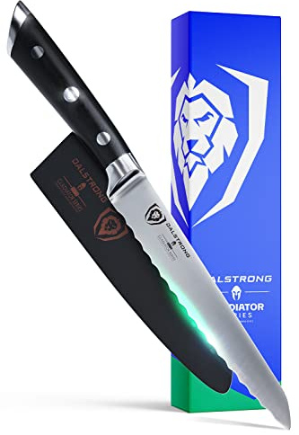 Dalstrong Serrated Utility Knife - 5.5 inch - Gladiator Series Elite - Forged High Carbon German Steel - Kitchen Knife Gift - Serrated Knife Blade - Sheath Included - NSF Certified