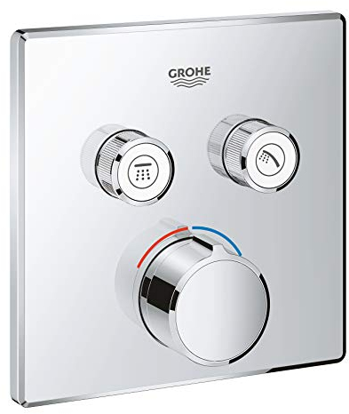 GROHE Grohtherm Smartcontrol, Duscharmatur Unterputzmischer (2 Absperrventile, ultraflaches Design, Wandrosette aus Metall, Fertigmontageset, ohne Rohbau-Set SmartBox) eckig, chrom, 29148000
