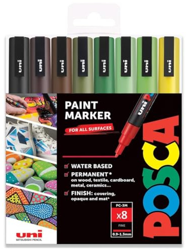 POSCA – PC-3M – Farbmarker-Kunststifte – 0,9–1,3 mm – 8er-Set in Geschenkbox (Earth Tones)