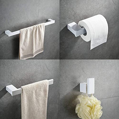 Edelstahl Badezimmer-Set, 4-teilig mit Bademantelhaken, WC-PapierHalter, Handtuchring,Badetuchhalter,Verdeckte Befestigung,Weiß