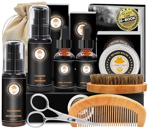 XIKEZAN Beard Grooming Kit for Men w/Beard Conditioner, Wash, Oil, Balm,Brush,Birthday Fathers Valentines Gifts for Men Him Dad Husband Boyfriend Secret Santa Christmas Gifts Stocking Fillers