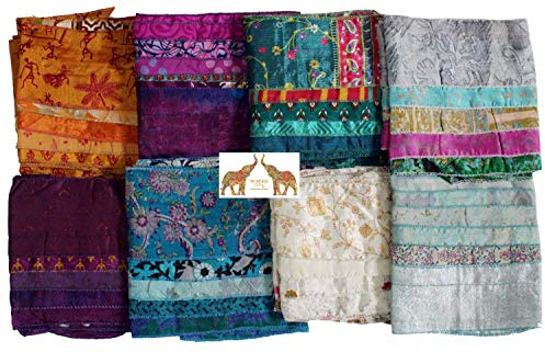 Mango Gifts Vintage Indian Silk Sari Patchwork Scarf Stole, Women Fashion Accessories 5 PCs Set