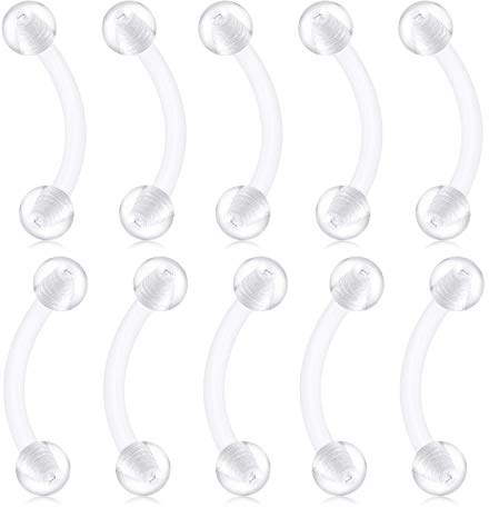 D.Bella 16G Clear Bioflex Acrylic Curved Barbell Eyebrow Ring Snake Eyes Ring Piercing Retainer 10pcs
