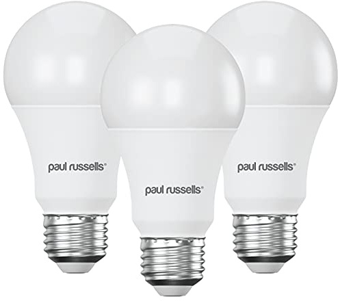 paul russells E27 Edison Screw LED Light, 13W = 100W Equivalent Bulbs, 1521 Lumens, 2700K Standard ES A60 LED GLS – Bright Large Energy Saving Non-Dimmable Lightbulbs, Warm White Frosted, 3 Pack