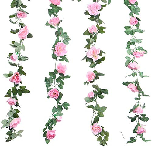 TheStriven 2 Stück Künstliche Blume Girlanden Gefälschte Rose Rebe Blumen Künstliche Eukalyptusgirlande Künstlich Seidenblumen Gefälschte für Zuhause Wand Hochzeit Bogen Dekor 240cm, 16 Blumen (Rosa)