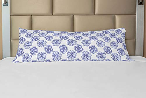 ABAKUHAUS Stiefmütterchen Körper Kissenbezug mit Reißverschluss, Graphic Floral Top View Szene, Deko-Akzent Langer Kissenbezug, 53 x 137 cm, Dunkle Ceil Blau und Weiß