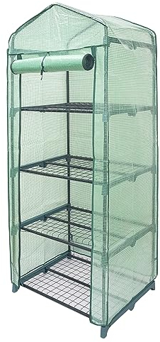 Vencier 4 Tier Mini Plastic PVC Greenhouse – Small Plant House/Grow House for Garden and Outdoors – Roll Up Zip Panel Door, Easy No Tool Assembly