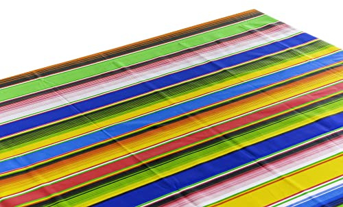 First Choice Vinyls Alux Serape Oilcloth Tablecloth - Blue and Yellow - Plastic Vinyl PVC - Mantel de Plastic (55x90in Rectangle)