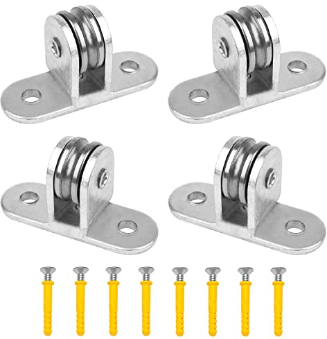 4 Stück Umlenkrollen Stahlseile für Seile, Vertikal Edelstahl Seilrollen, Flaschenzug Riemenscheibe mit 8 Spreizschrauben, 60mm Schwerlastrollen Umlenkrolle für Wäscheleine, Fitness, Rolltore