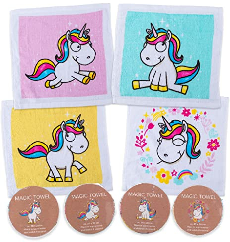 MIK funshopping Set di panni magici per la magia, regalo per bambini Tombola (set di 4 unicorni)