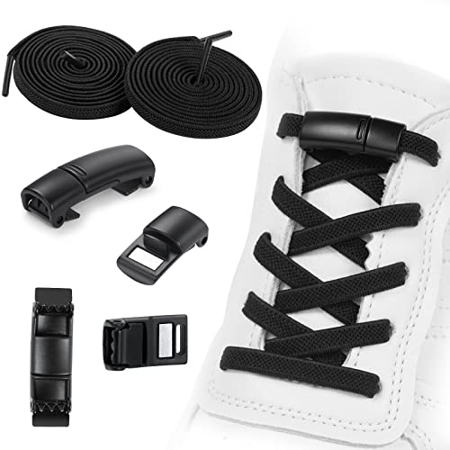 OSDUE 2 Paia Lacci Magnetici - Lacci Scarpe Elastici con 4 Chiusura Magnetica in Metallo, Lacci Elastici Senza Nodo per Bambino e Adulti, Lacci Magnetico in Gomma per Scarpe Sportive e Casual (Nero)