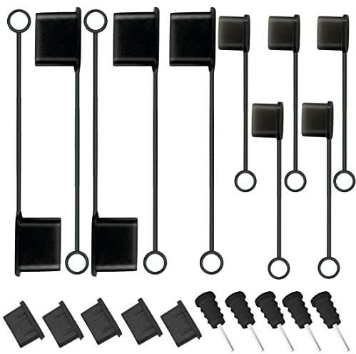 5 fundas de cable USB C + 5 fundas protectoras de puerto USB + 5 tapones USB C + 5 protectores antipolvo para conector de auriculares de 3.5 mm tapas de silicona antipolvo para dispositivos de puerto