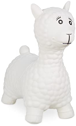 Relaxdays Hüpftier Lama, inkl. Luftpumpe, Kinder ab 3 Jahre, BPA-frei, aufblasbares Hüpfspielzeug, Sprungtier, Creme